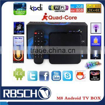 M8 Android 4.4 Quad core 8GB Flash wifi pre-intslall KODI Amogic S802 M8 Android TV BOX