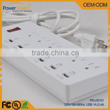 North America 6 Outlets AC Plugs 6 USB ports Tabletop socket with Surge Protector UL FCC