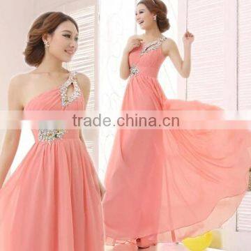 Women's Simple One Shoulder Solid Chiffon Evening Dress