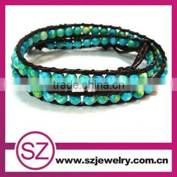 newest China blue gemstone Cheap leather wrap bracelet