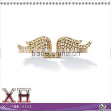 14K Gold Over Silver Micro-pave Cubic Zirconia Adjustable Angel Wing Ring