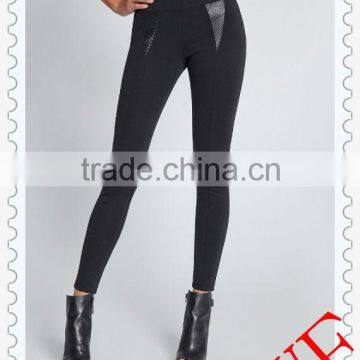 Hot! 2014 wholesale Fashion black strip shiny high waisted faux leather leggings