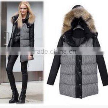 New arrival European and American designer high-rank balance button chic ladies coats with fur hood