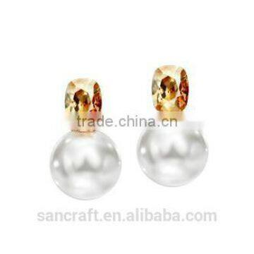 hot New products elegant shell pearl and diamond stud double sided pearl earring designs