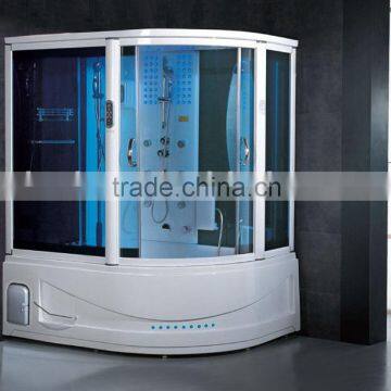 white acrylic blue glass steam shower sauna house with spa bathtub