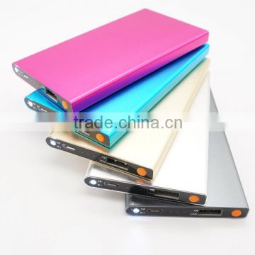 Mobile Phone Thin metal power bank polymer lithium battery with led lamp