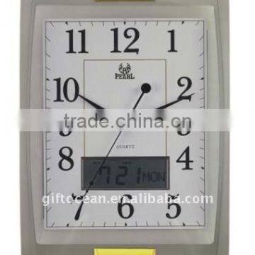 analog wall clock with digital LCD calendar