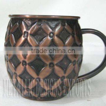 Antique Embossed Copper Moscow Mule Drinking Mug