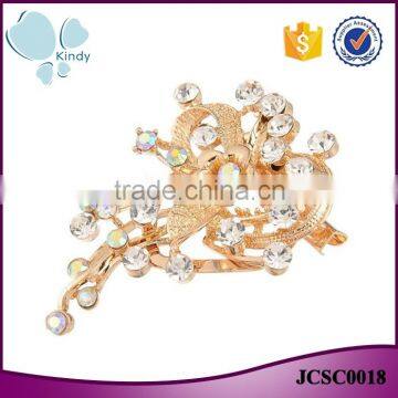 Full jewelled gold zinc alloy rhinestone flower shaped korean scarf clip brooch wholesale