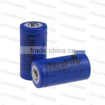 Latest high quality battery UltraFire LC16340 3.7V 880mAh Li-ion Rechargeable Battery for Flashlight battery