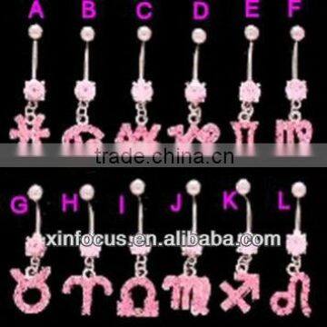 Pink CZ Zodiac belly ring&body jewelry navel ring