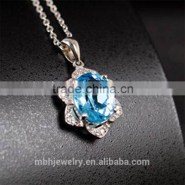 Hot 925 Silver 18K Gold Plated Inlay Blue Topaz Yellow Citrine Precious Natural Gemstone Pendant Necklace Turkish Silver Jewelry