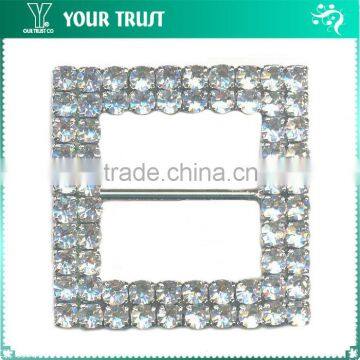 4MM Clear Cystal Rhinestone Square Frame Rhodium Metal Belt Buckle