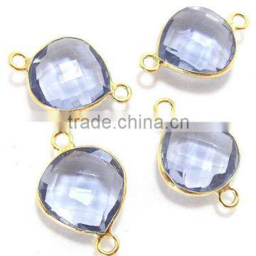 Silver Iolite Quartz Heart Faceted Gemstone Connector