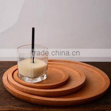 wholesale cheap gift small round finished wood tray plate for fruit vegetables