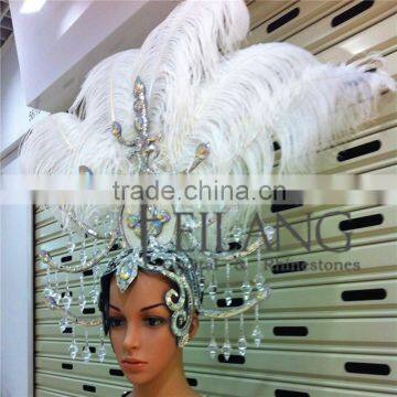 White Ostrich Feathers Open Face Headdress Carnival Fancy Show girl