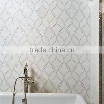 bathroom wall decoration natural stone marmol, round stone mosaic water jet marble