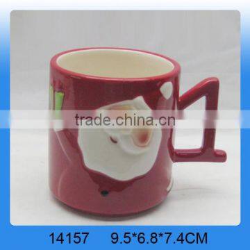 Wholesale creative christmas mugs,ceramic santa claus mug with one shaped handle