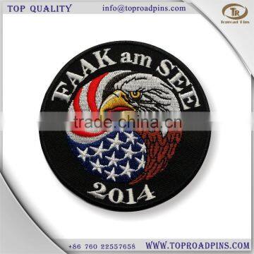 cheap custom fabric embroidery eagle patches with self-adhesive ( hot cut edge )