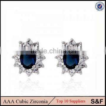 Guangdong New Import Fashion CZ Stone Jewelry Blue Sapphire Earring