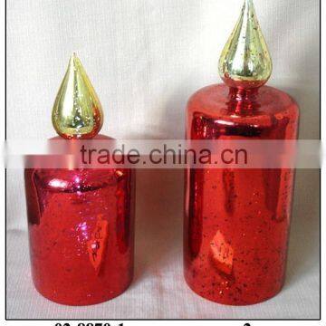 Hand Painted Glass Red Candle Holder With LED Light