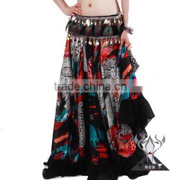 Bohemian Gypsy Chiffon Belly Dance Circle Skirt with Floral Prints