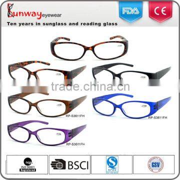 RP-S3611 Cheap fashion shape colored demi frame plastic reading glasses