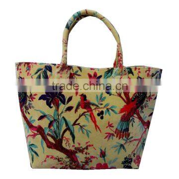 BIRD PRINT KANTHA FABRIC TOTE BAG, KANTHA QUILTED BAG,SHOULDER BAG