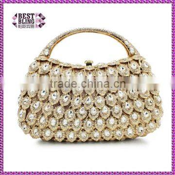 hard top handle gold rhinestone evening clutch bags crystal evening purse stone party handbag purse (8760A-GS)