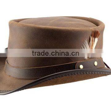 CRAZY HORSE BULLHIDE LEATHER TOPPER "STEAMPUNK" TOP HAT