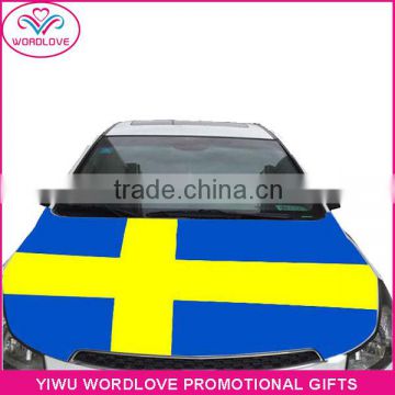 custom elastic printed polyester&spandex Sweden flag car hood cover,promotion car bonnet flag for national day