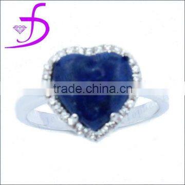 heart shape ring natural stone ring with CZ mirco pave setting blue topaz jewelry