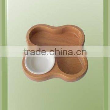 wood Sushi dish with ceramic dish