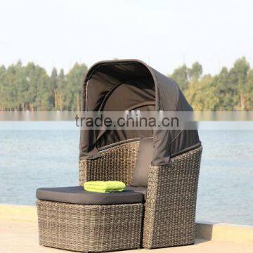 Alum Chaise Lounge with Folding Awning Beach Sun Lounger