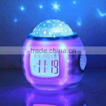 Hot Custom Personalized Children Room Sky Star Night Light Projector Alarm Clock with Sleeping Music and Thermometer Factory