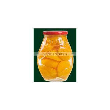 2016 corp canned yellow peaches halves in syrup in glass jar 580ml