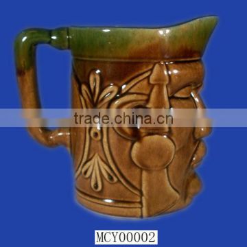 Gift Item Vintage Brown Human Face Ceramic Beer Tiki Mug