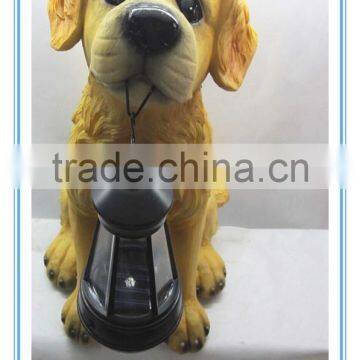 hot selling resin garden dog statues with solar light made in china