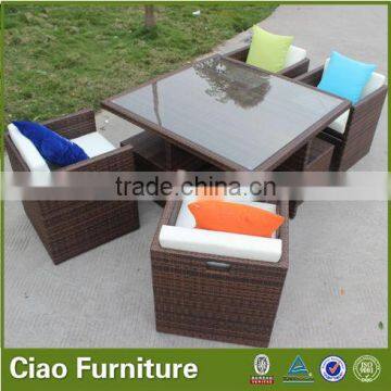Garden Outdoor Furniture Cube Rattan Terrace Dining Table Set photo-2