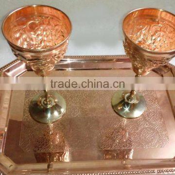 BPA FREE 100% PURE COPPER WINE GOBLET GLASSES, EMBOSSED DESIGN SOLID COPPER MARTINI CUP GOBLET, COPPER CHAMPAGNE FLUTES photo-2