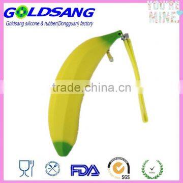 yellow color banana shape silicone pencil bag