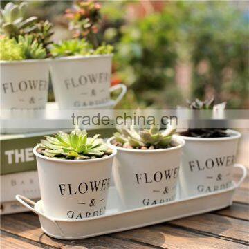 small metal flower pot, garden metal pot set with tray for garden/home