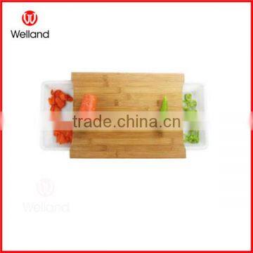 wooden chopping board kitchen with 2 plastic drawers