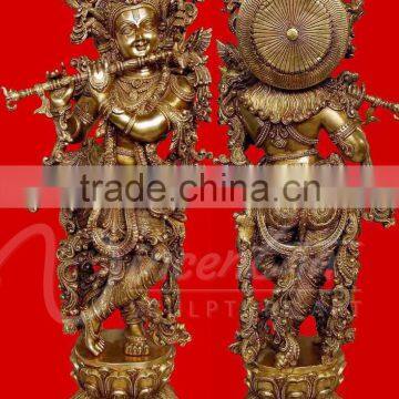 Indoor antique religious metal art crafts bronze lord krishna statue for sale