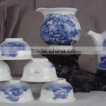 Blue and white porcelain hand painted ceramic tea pot set bone china for home decoration