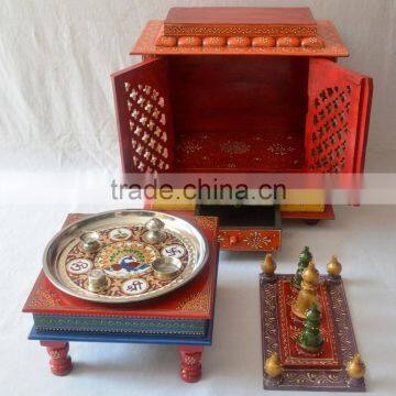 Beautifully Hand Painted Wooden Temple With Gate and Drawers photo-5