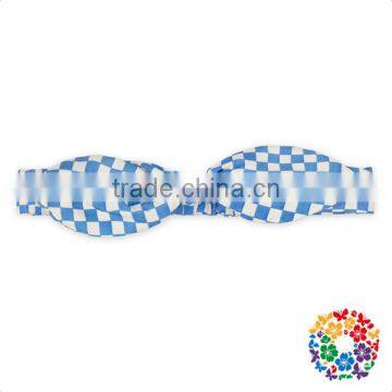 2017 Latest Hairband Designs White & Blue Checks Print Rabbit Ears Headbands Stylish Girls Elastic Hairband