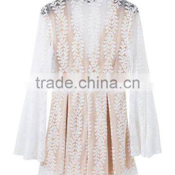 Ladies Fashion White Lace v Neck Long Flare Sleeve Adult Romper photo-6