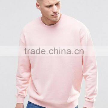 Custom Long Sleeve Dropped Shoulders Crew Neck Without Hood Pink Men's 100% Cotton Casual Oversized Fitted Sweatshirt