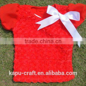 2017 New Arrival Cotton Rosette Tops for Baby Girls, Red t Shirt Wholesale photo-2